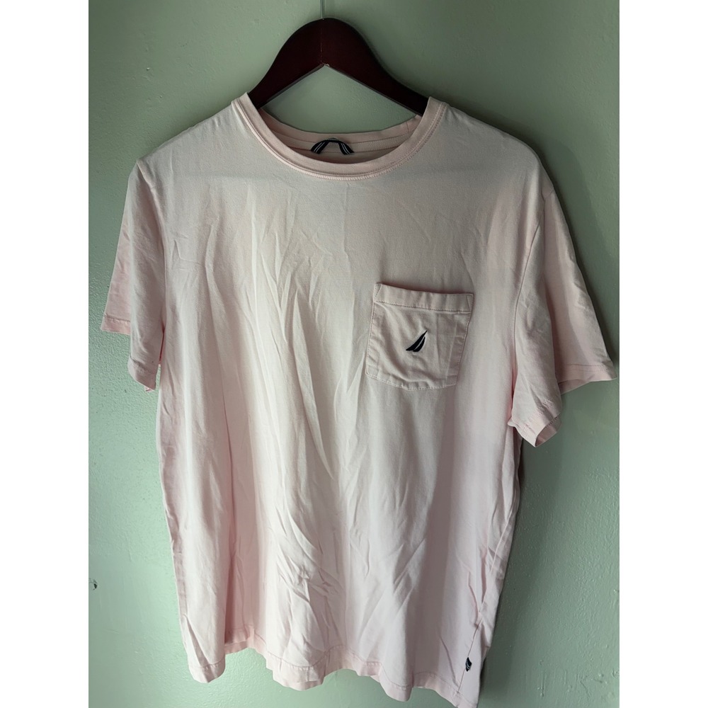 Nautica Mens Deck T-Shirt Active Stretch Pocket Tee Light Pink Large